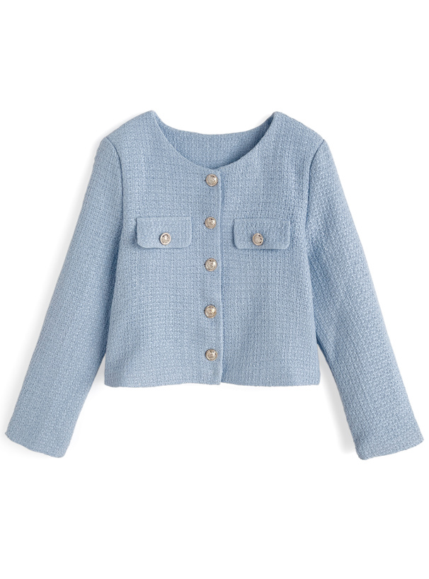 ゴールドボタンノーカラーツイードジャケット