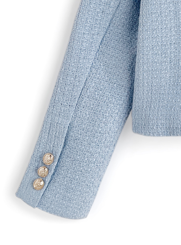 ゴールドボタンノーカラーツイードジャケット