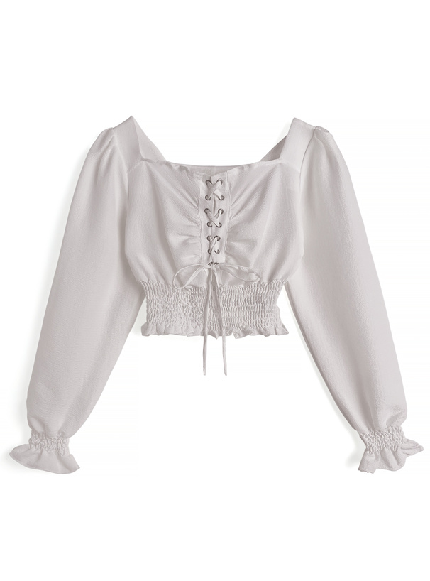 レースアップシャーリングトップス