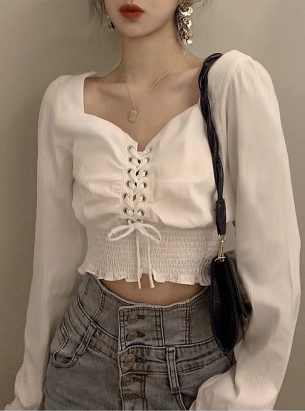レースアップシャーリングトップス[at2572] | レディースファッション