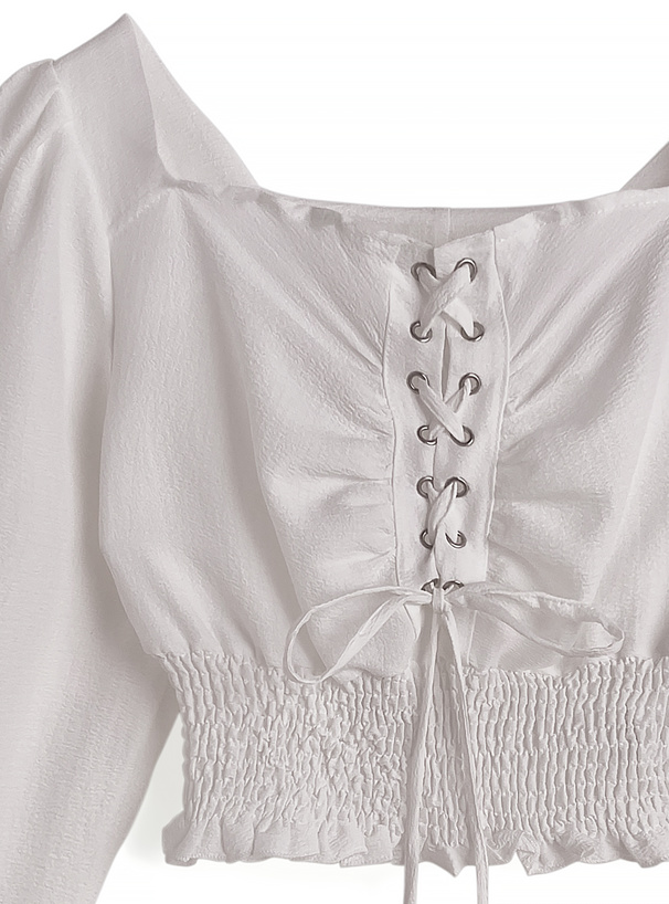 レースアップシャーリングトップス