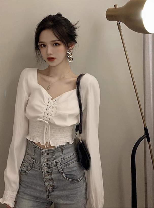 レースアップシャーリングトップス