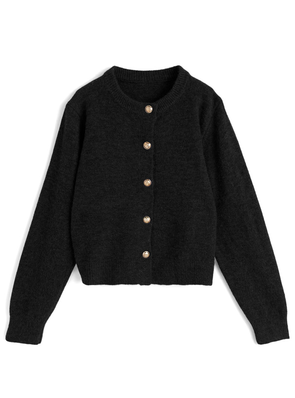 ゴールドボタンクルーネックニットカーディガン