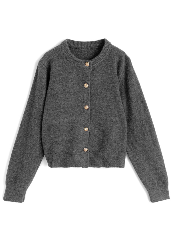 ゴールドボタンクルーネックニットカーディガン