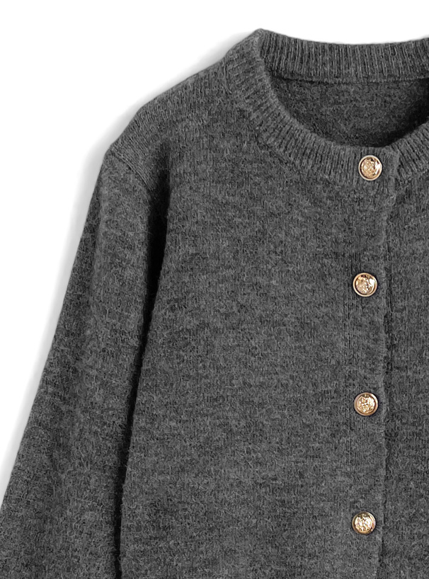 ゴールドボタンクルーネックニットカーディガン