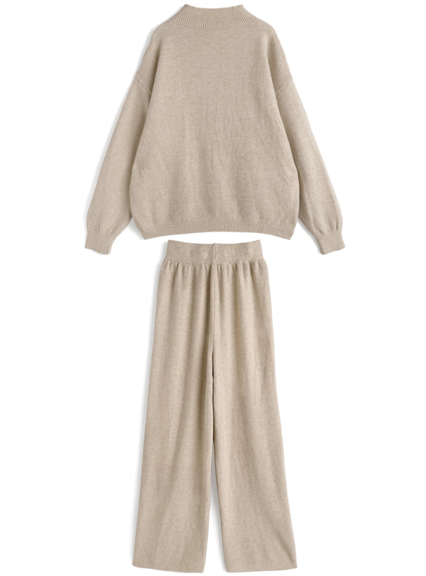スリットトップス×ワイドパンツニットセットアップ