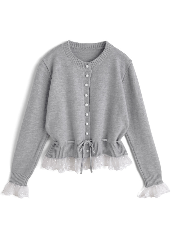 リボンレースフリルニットカーディガン