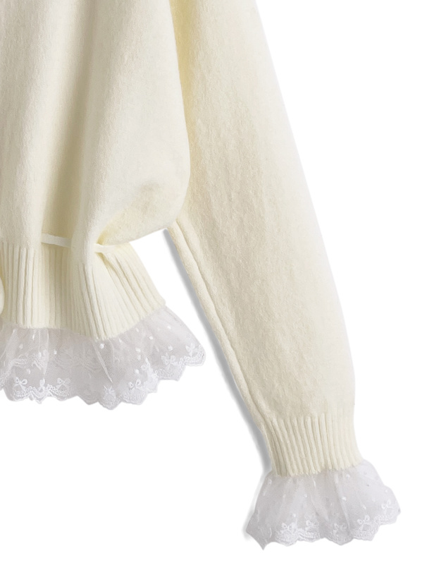 リボンレースフリルニットカーディガン