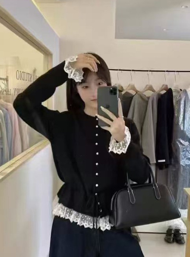 リボンレースフリルニットカーディガン