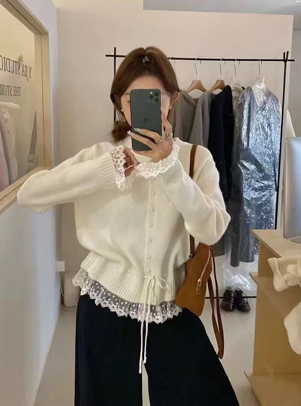 リボンレースフリルニットカーディガン