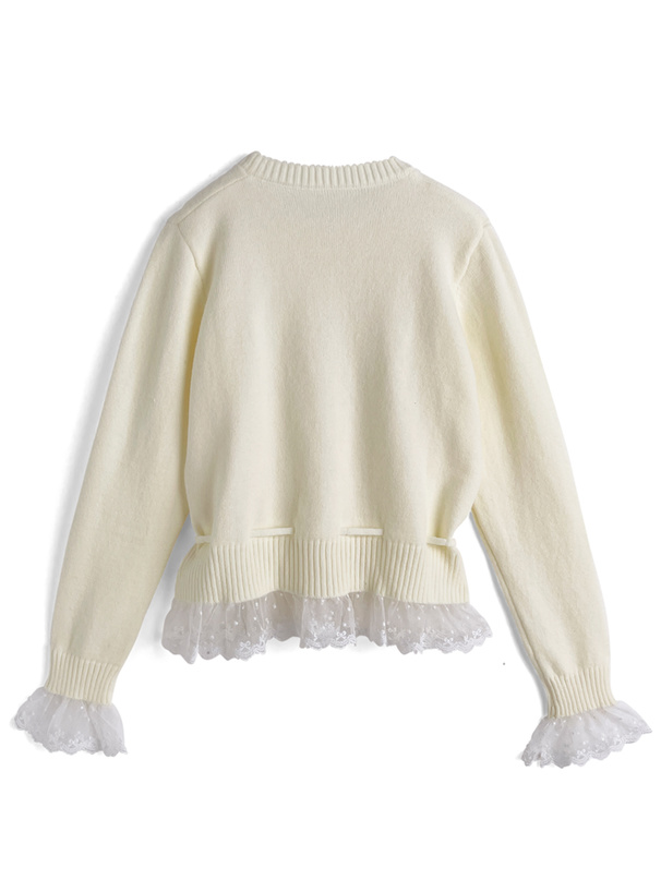 リボンレースフリルニットカーディガン