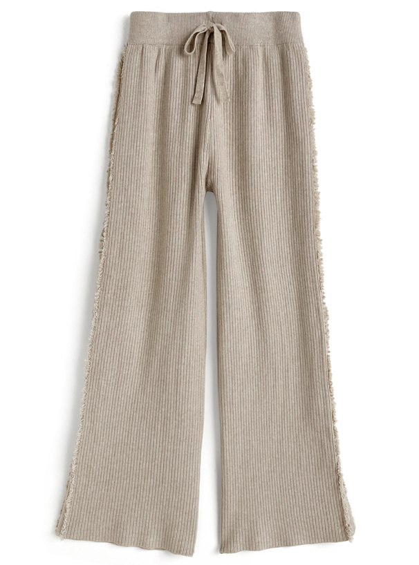 サイドフリンジラインリブニットパンツ