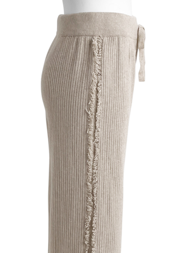 サイドフリンジラインリブニットパンツ