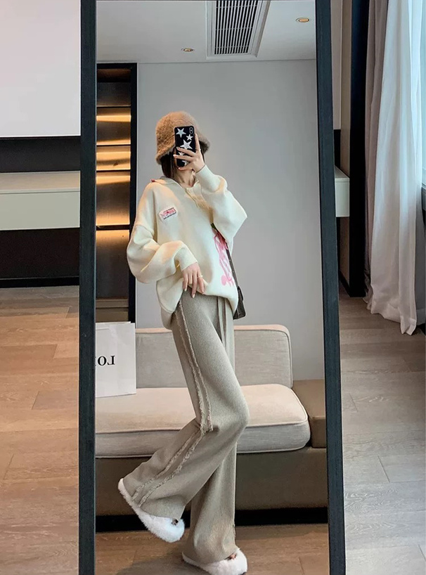 サイドフリンジラインリブニットパンツ[at2585] | レディース