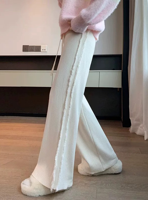 サイドフリンジラインリブニットパンツ