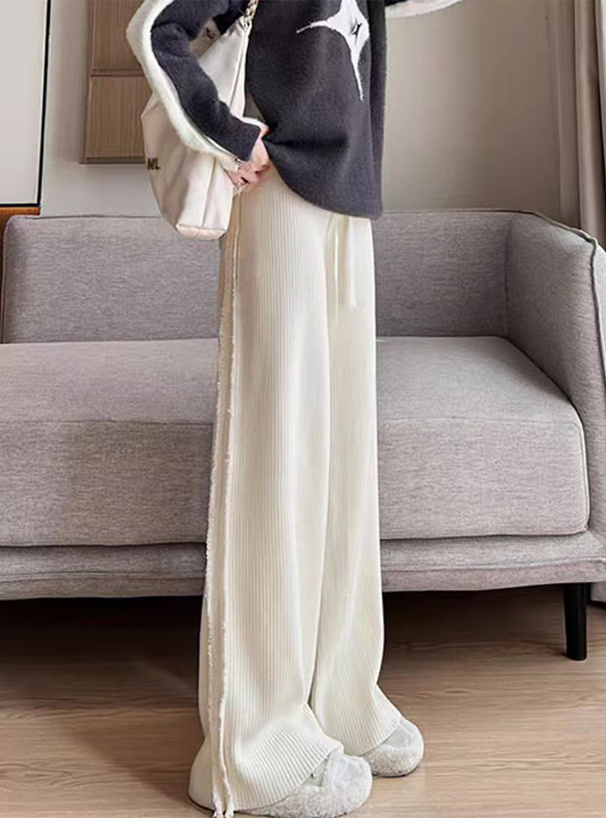 サイドフリンジラインリブニットパンツ