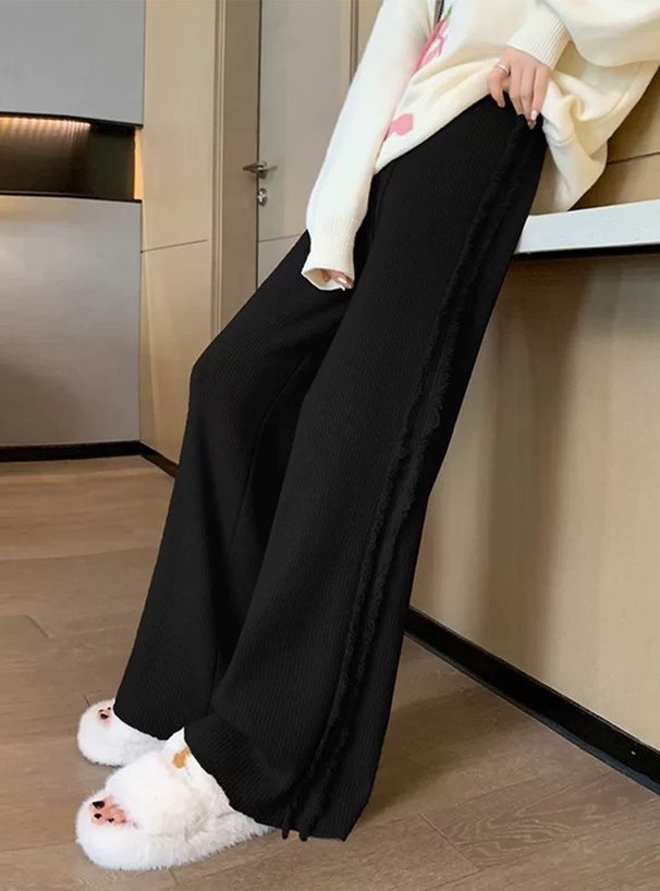 サイドフリンジラインリブニットパンツ