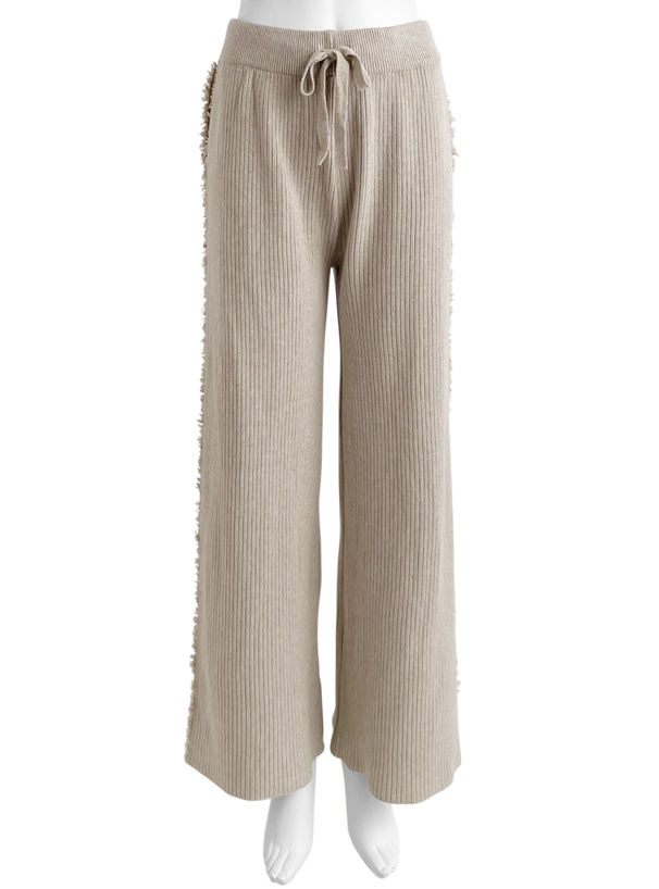 サイドフリンジラインリブニットパンツ