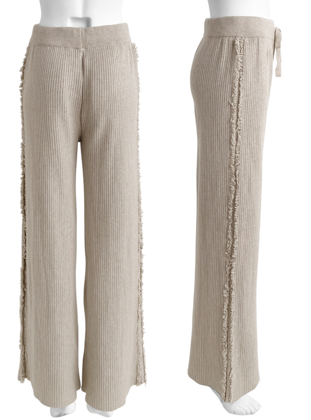 サイドフリンジラインリブニットパンツ