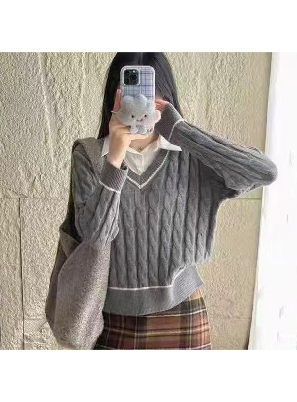 シャツレイヤード風ケーブル編みニットトップス[at2587] | レディース