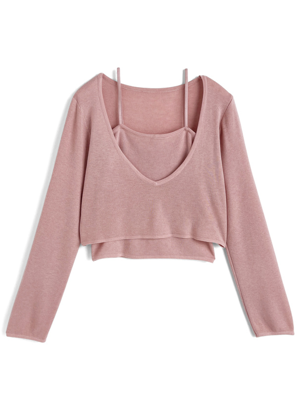 Vネックトップス×キャミソールニットアンサンブル