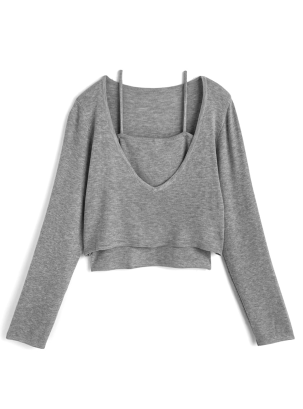 Vネックトップス×キャミソールニットアンサンブル