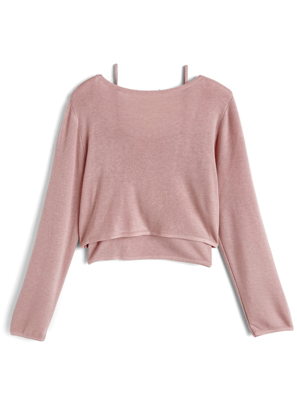 Vネックトップス×キャミソールニットアンサンブル