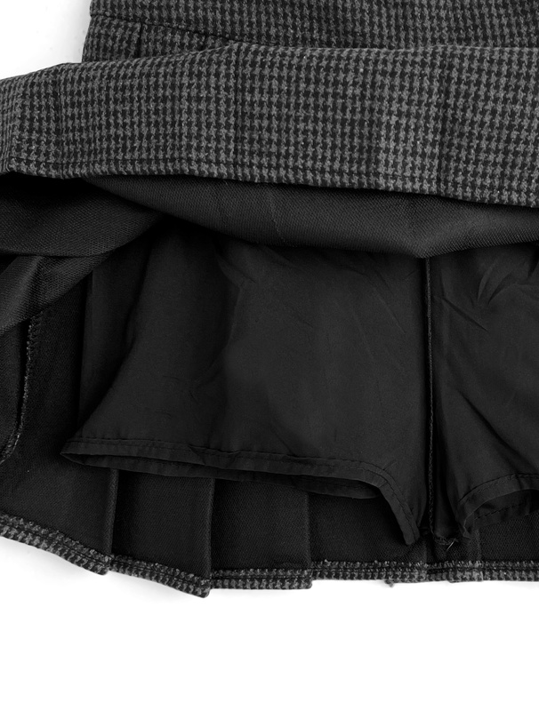 インパン裏地・ベルト付き千鳥柄プリーツミニスカート