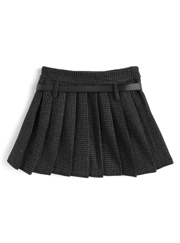 ベルト&インパン裏地付き千鳥柄プリーツミニスカート[at2593