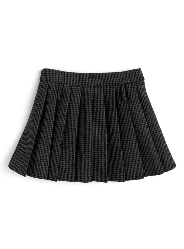 インパン裏地・ベルト付き千鳥柄プリーツミニスカート[at2593