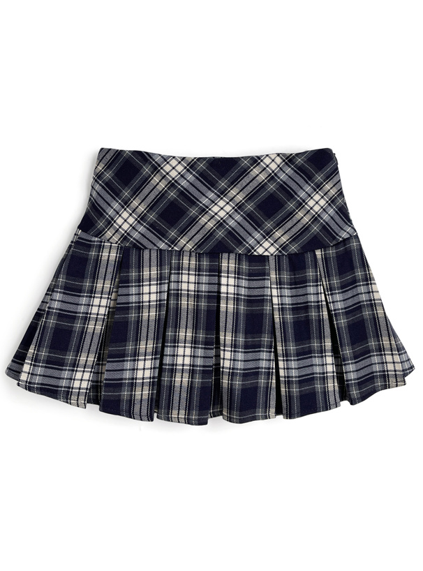 インパン裏地付きチェック柄ボックスプリーツミニスカート