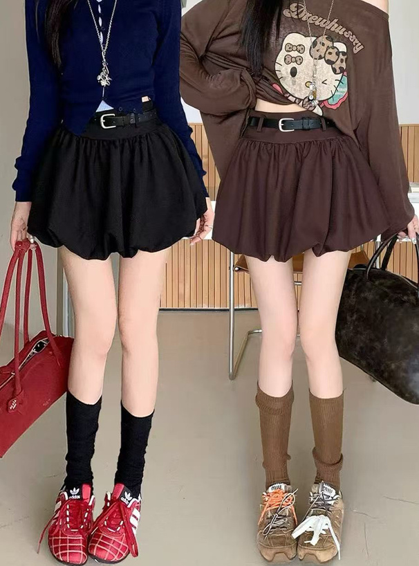 インパン裏地・ベルト付きバルーンミニスカート[at2599] | レディース