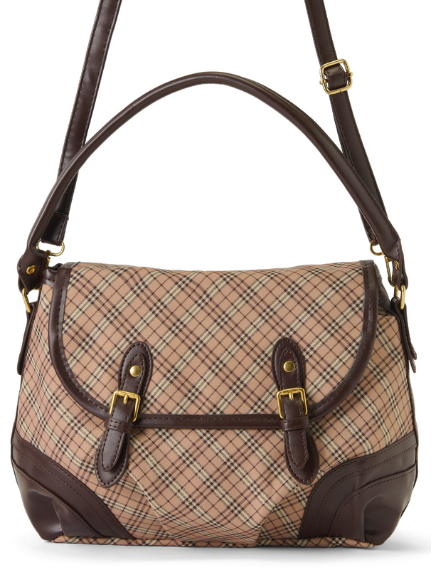 2Wayチェック柄ダブルベルトフラップショルダーバッグ[at2605