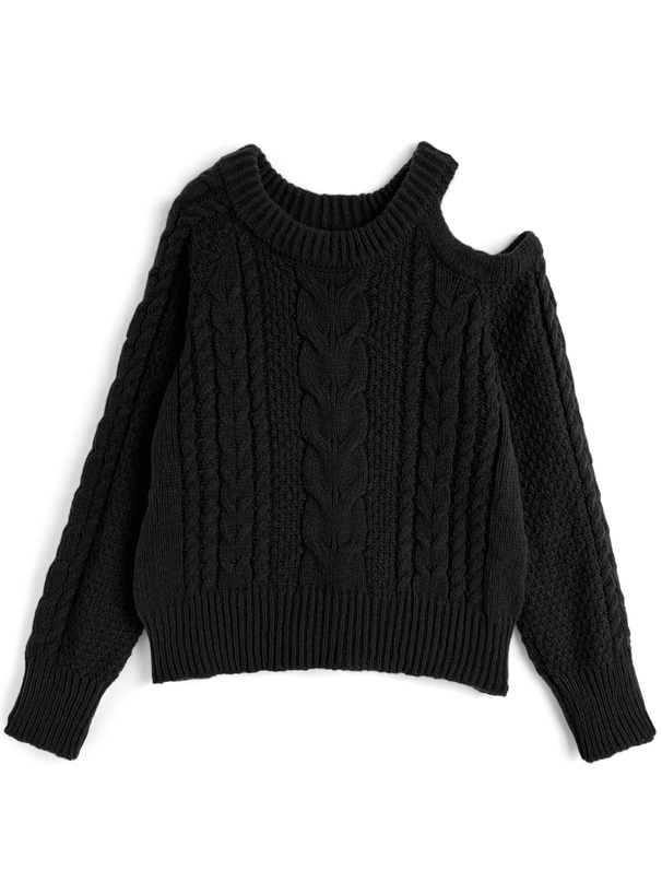 オープンショルダーケーブル編みニットトップス[at2607]