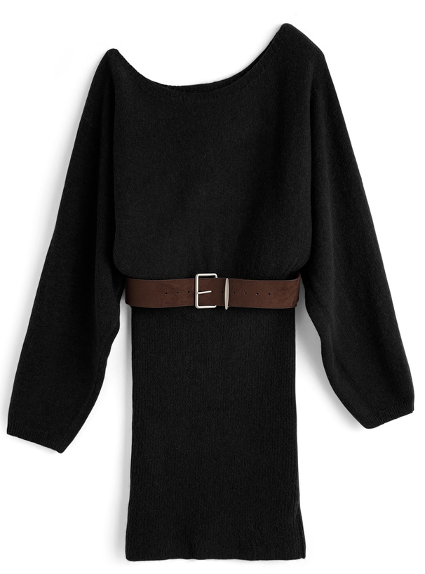 ベルト付きワンショルダーニットミニワンピース[at2608]