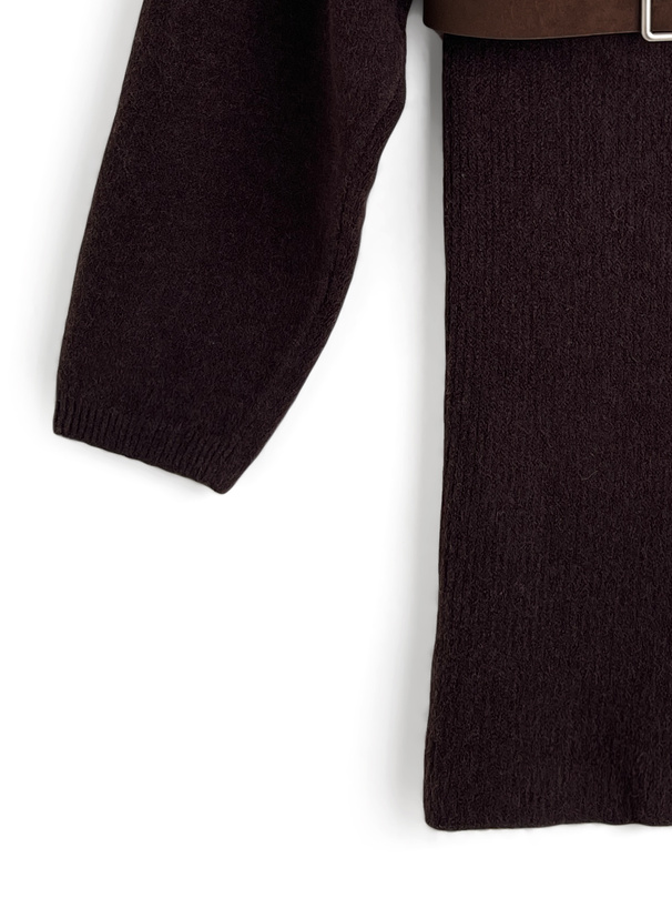 ベルト付きワンショルダーニットミニワンピース