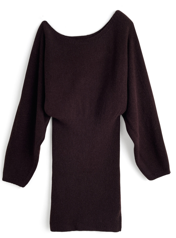 ベルト付きワンショルダーニットミニワンピース