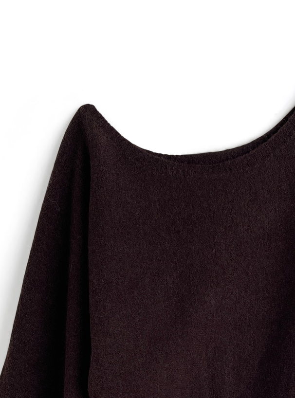 ベルト付きワンショルダーニットミニワンピース