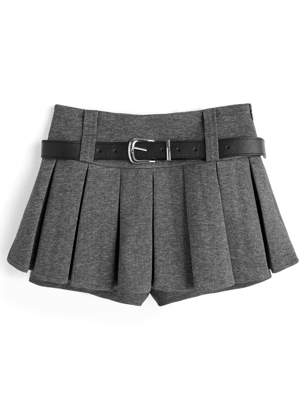 ベルト付きプリーツミニスカートパンツ