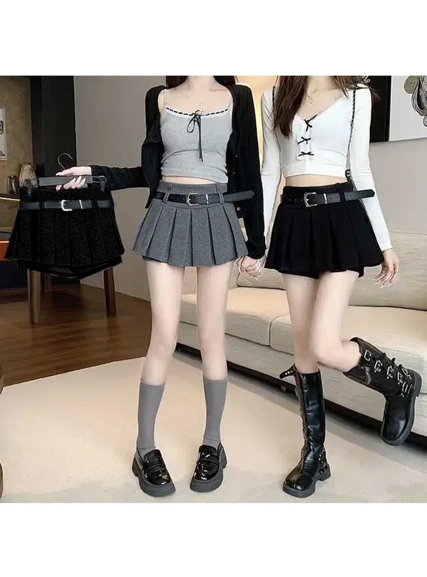 ベルト付きプリーツミニスカートパンツ