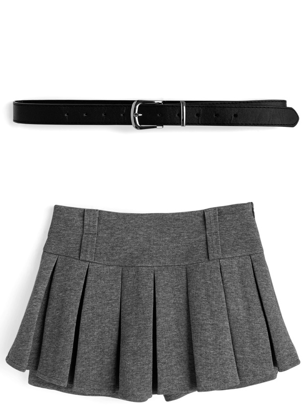 ベルト付きプリーツミニスカートパンツ