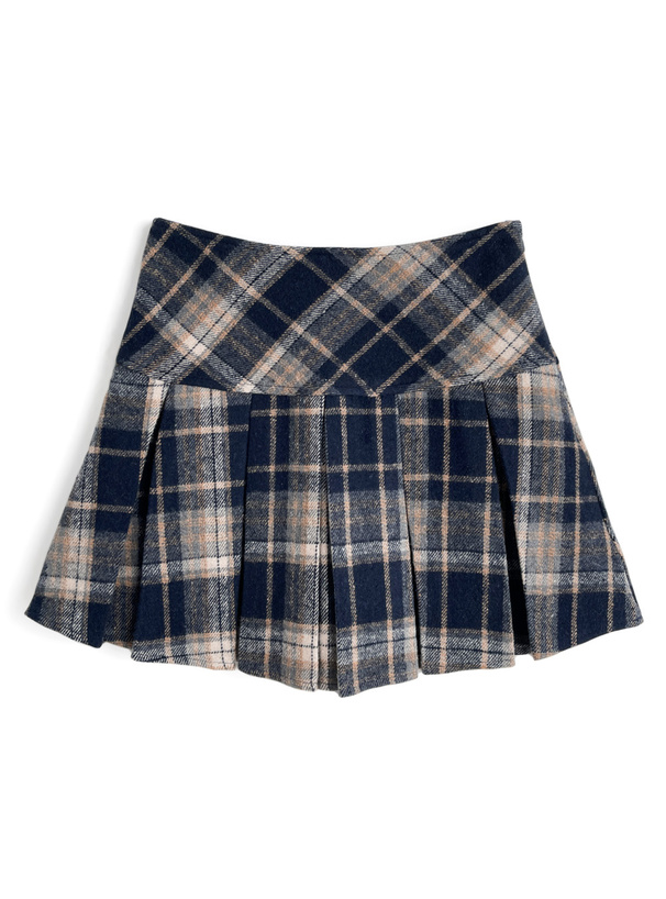 インパン裏地付きチェック柄プリーツミニスカート