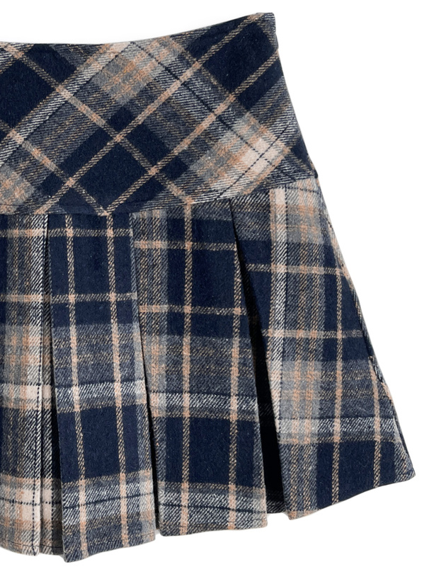インパン裏地付きチェック柄プリーツミニスカート
