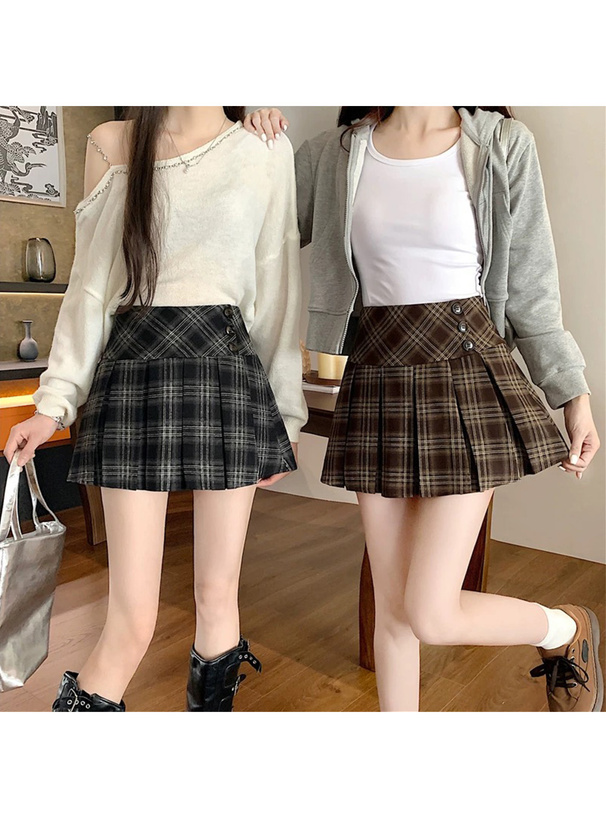 インパン裏地付きチェック柄プリーツミニスカート[at2611