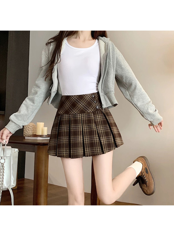 インパン裏地付きチェック柄プリーツミニスカート[at2611