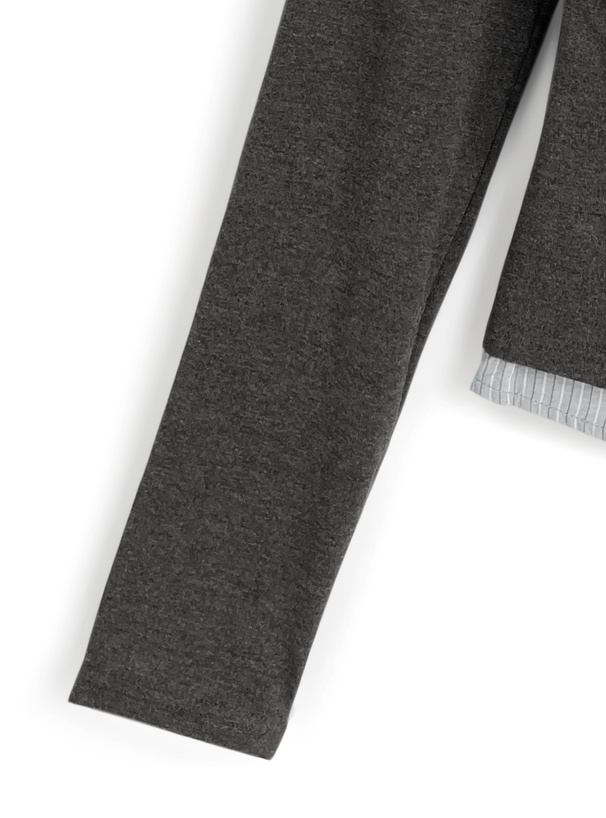 ストライプ柄シャツレイヤード風ドレープトップス