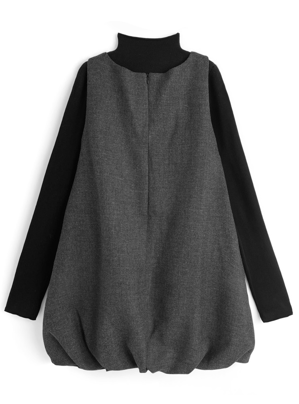 ハイネックニットトップス×リボンバルーンミニワンピースセットアップ