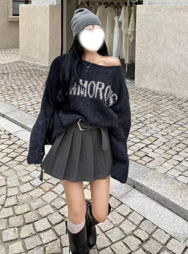 インパン裏地・ベルト付きプリーツミニスカート