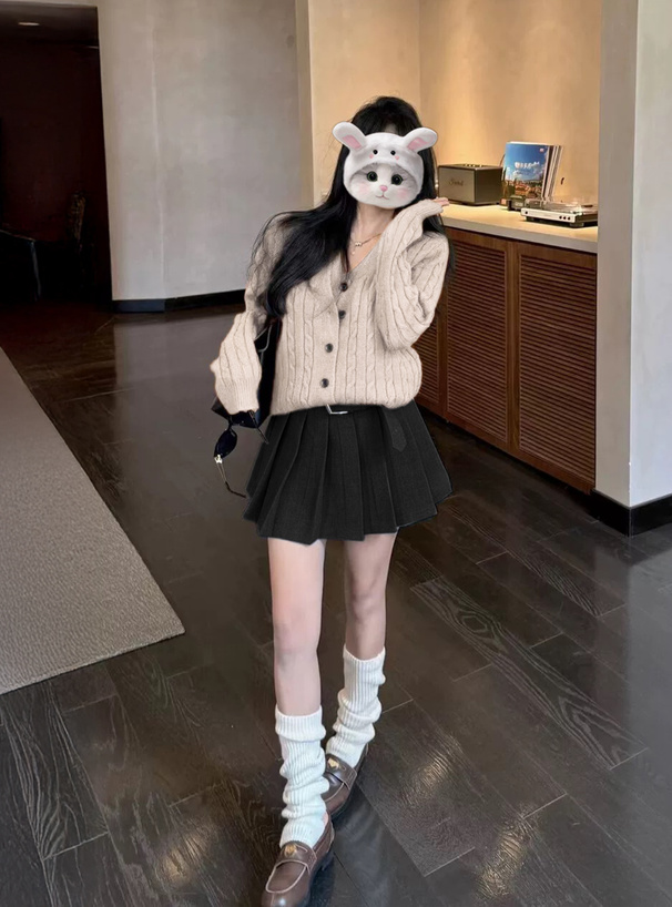 インパン裏地・ベルト付きプリーツミニスカート[at2618] | レディース