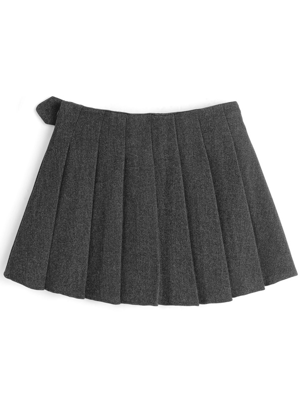 インパン裏地・ベルト付きプリーツミニスカート